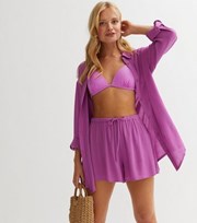 New Look Purple Cheesecloth High Waist Beach Shorts